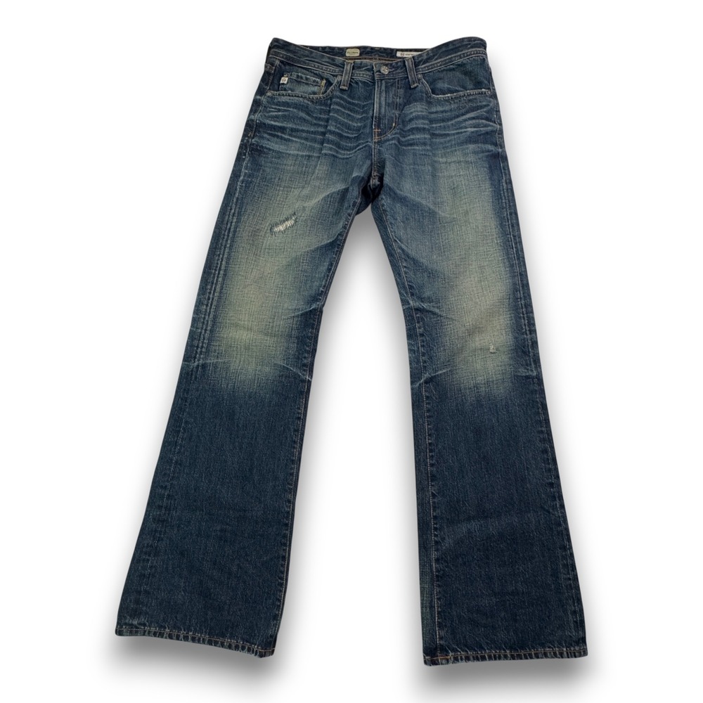 AG Adriano Goldschmied Fillmore Boot Cut Jeans Medium Wash Blue Distressed Sz 32